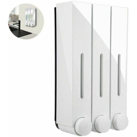 royaluxe - Distributeur et organisateur de pompe de douche mural 2/3 chambres - Contient du shampoing, du savon, du revitalisant, du gel douche, de la lotion - Chambres claires, bouton-poussoir - Chaq