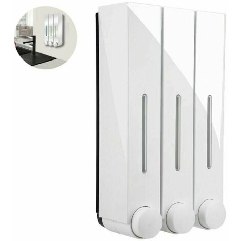 royaluxe - Distributeur et organisateur de pompe de douche mural 2/3 chambres - Contient du shampoing, du savon, du revitalisant, du gel douche, de la lotion - Chambres claires, bouton-poussoir - Chaq
