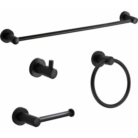 royaluxe- Ensemble d'accessoires de salle de bain porte-serviettes réglable et extensible 304 ensemble de 4 pièces en acier inoxydable noir mat ensemble de matériel de salle de bain crochet pour peign