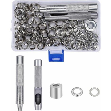 royaluxe -Ensembles Oeillets 10mm Grommets kit Oeillets Métalliques avec Boîte de Rangement pour Toile Bâche Tente Rideaux de Réparation 123 Pcs