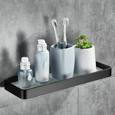 royaluxe - Étagère de douche sans perçage Étagère murale Caddy de salle de bain avec organisateur de rangement Antirouille Aucun dommage Verre trempé Aluminium Espace pour ustensiles de cuisine 30 cm 