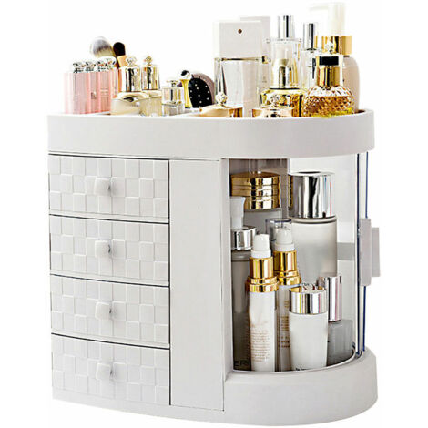 royaluxe - Étagère de rangement multifonctionnelle en acrylique à 4 niveaux Ivoire Blanc Organisateur de maquillage Rotation Étagère anti-poussière 4e couches Stockage de cosmétiques, modèle: Blanc