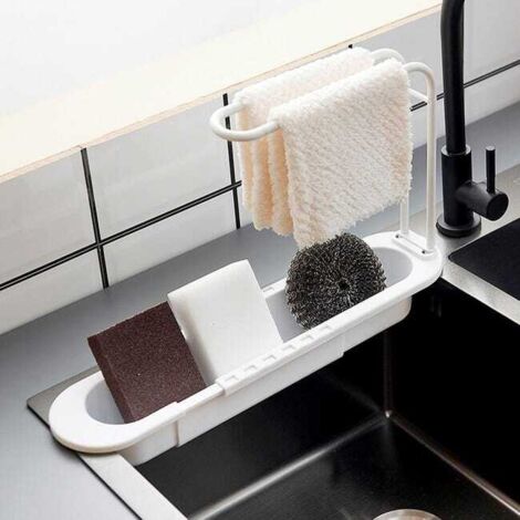 royaluxe - Étagère d'évier réglable pour salle de bains, panier de séchage pour savon et éponge, support de robinet, organiseur