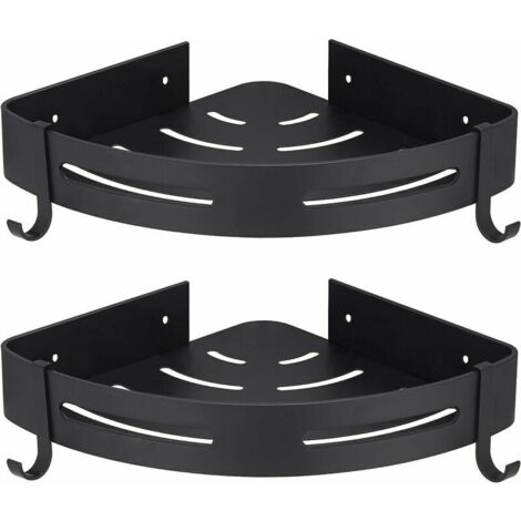 royaluxe - Etagére Douche d'angle Noir sans Perage Rangement Salle de Bain Douche Accessoire Salle de Bain Support Porte Savon Douche Aucun Antirouille en Aluminium Lot de 2 avec Crochets