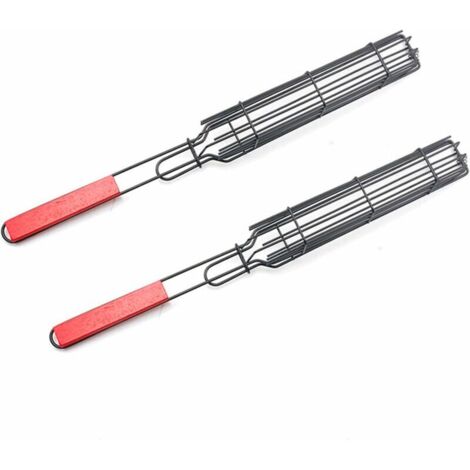 royaluxe - Filet de cuisson carré antiadhésif 2 pièces avec long manche en bois (rouge 2)