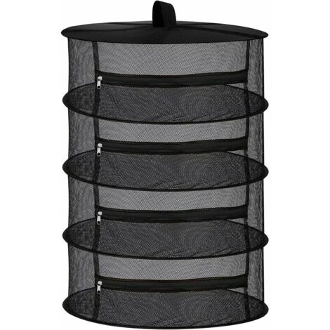 royaluxe - Filet de séchage d'herbes sèches à mailles suspendues à 4 couches avec fermetures à glissière, noir