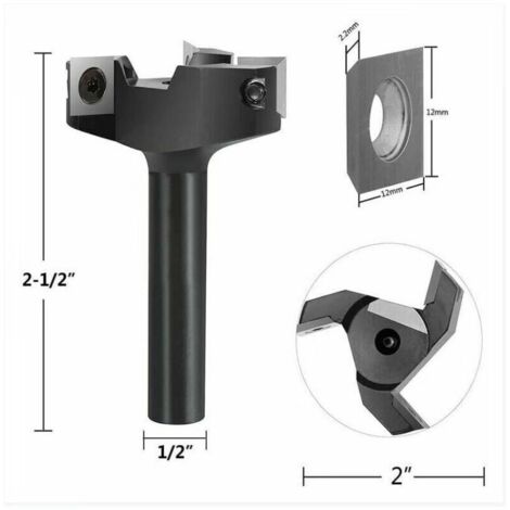royaluxe -Fraise à Surfacer 12 mm Tige 60 mm Diamètre de Coupe avec 3 Inserts Fraise a Bois Defonceuse Fraise a Raboter Fraise Surfacage Outils pour le travail du bois
