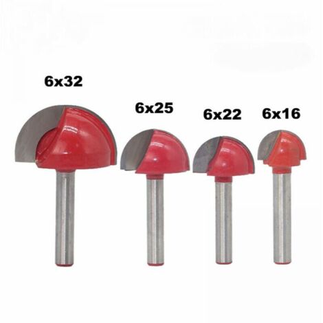 royaluxe - Fraises rondes pour bois, fraises pour bois, boîte à noyau de rayon CNC, outils en carbure massif, 6mm-4 pièces