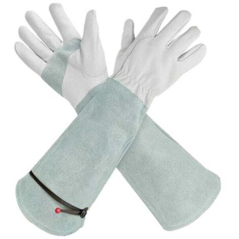 royaluxe - Gants longs de jardinage, gants anti-épines et anti-coupures pour taille de roses, poignet à coude, S (Gris - blanc)