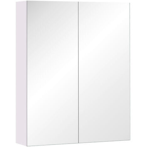 royaluxe -HOMCOM Armoire avec Miroir en Bois Rangement Salle de Bain Fermeture Porte Tampon MDF