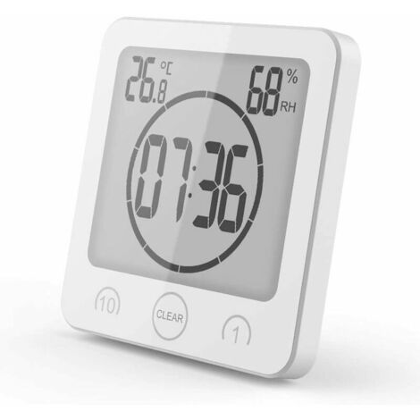 royaluxe - Horloge de salle de bain Minuterie Thermomètre de salle de bain étanche Hygromètre Maquillage de salle de bain Cuisine (Blanc)