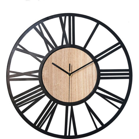 royaluxe -Horloge murale 40 cm, silencieuse, sans tic-tac, pour salon, chambre à coucher, cuisine, bureau, grande horloge murale en bois naturel, moderne, classique