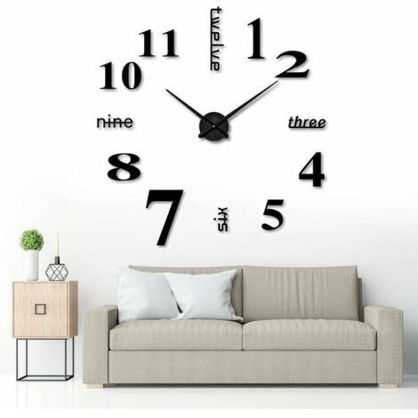 royaluxe - Horloge murale à faire soi-même, 3D, horloge murale mute DIY, grande horloge murale 3D, design moderne, acrylique, horloge murale pour bureau, salon, chambre à coucher – Noir 70-90cm,