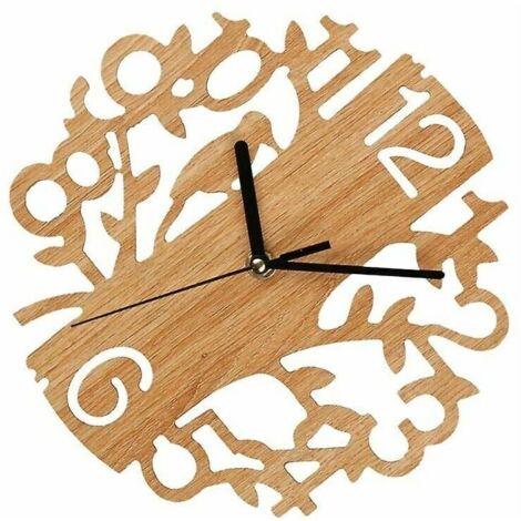 royaluxe -Horloge murale oiseau en bois Horloge murale décorative naturelle Horloge suspendue créative Décorations murales