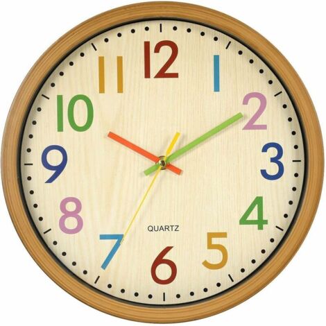 royaluxe - Horloge murale pour enfant - 30 cm - Horloge murale silencieuse - Chiffres colorés - Pas de tic-tac - Facile à lire - Accessoires d'intérieur et décoration
