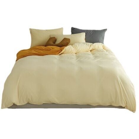 royaluxe -Housse de couette 220x240 parure de lit double en microfibre crème et jaune avec fermeture éclair, parure housse de couette adulte réversible avec 2 taies d'oreiller 48x74 cm + drap housse 2