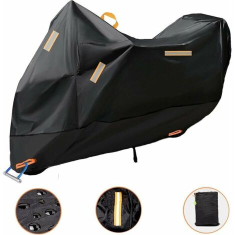 royaluxe - Housse de Moto 300D Bâche de Protection pour Moto Couverture Imperméable Universelle Épaissir, Contre la Pluie Neige Poussière Saleté UV pour Motor Scooter, Noir, XXXL (265 x 105 x 125cm)