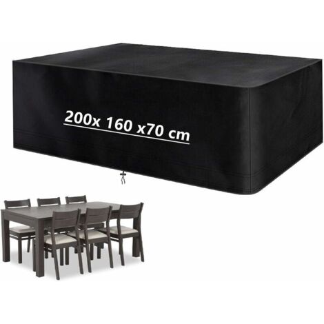 royaluxe - Housse de Protection pour Mobilier de Jardin, Bâche de Protection en Tissue Oxford 210D Impermeable, pour Table et Chaise Meubles d’extérieur, 200 x 160x 70cm Noir