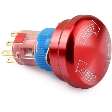 royaluxe -Interrupt à bouton d'arrêt d'urgence en métal, 16 mm, 5 A, 5-250 V CA, 6 pieds, arrêt d'urgence, rond, autobloquant, étanche, à capuchon champignon, avec 2 NO et 2 NC