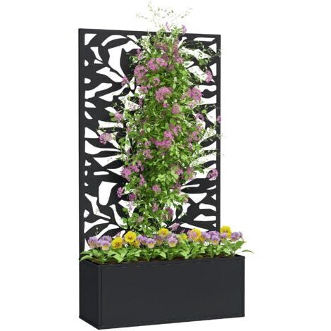 royaluxe -Jardinière avec treillis bac à fleurs rectangulaire grande taille panneau d'intimité métal 61 x 23 x 113 cm noir