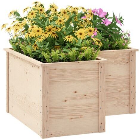 royaluxe -Jardinière en forme de L, lit surélevé de jardin, bac à fleurs à fond ouvert, en bois 120 x 120 x 62 cm, bois naturel