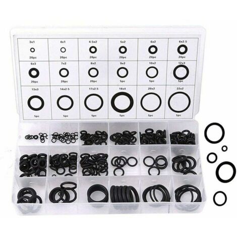 royaluxe -Joint torique Kit, 225 Rondelle Caoutchouc Anti Vibration 18 Tailles Coffret de Joints Toriques Assortiment Set Anneau de Joint, Jeu Joint torique Rondelle Kit Assortiment de joints (Noir)Jo