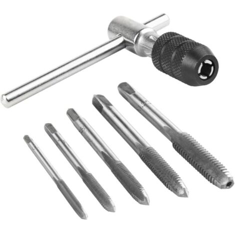 royaluxe -Kit de Clé à Tarauds à Main Métrique T Barre Tourne-à-gauche Réglable avec Taraudage à Filetage en Acier M3 M4 M5 M6 M8