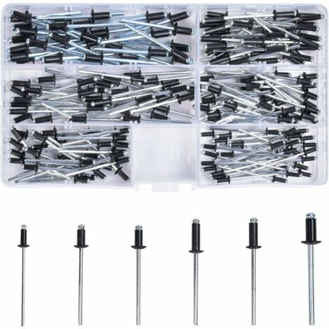 royaluxe - Kit de Rivets Aveugles Noirs 180 Pcs Rivet Aveugle en Aluminium Assortiment de Rivets Pop pour Construction Machines Appareils Électriques Meubles