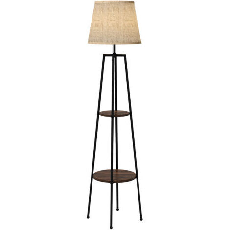 royaluxe -Lampadaire 2 étagères de rangement douille E27 40 W interrupteur à tirette abat-jour tissu 42 x 42 x 166 cm noir marron