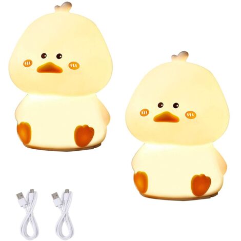 royaluxe - Lampe de chevet LED rechargeable en forme de canard, veilleuse pour enfants en silicone avec câble USB, 7 couleurs + lumière chaude, 2 pièces