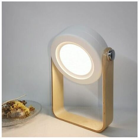 royaluxe - Lampe de chevet pliante, lanterne LED portable rechargeable par USB RealPlus, lampe de bureau avec poignée en bois à 3 niveaux de luminosité, veilleuse, lampe de chevet pour chambre à couch