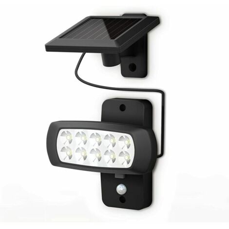 royaluxe -Lampe solaire LED extérieur IP44, détecteur de mouvements PIR, projecteur mural maison terrasse balcon noir, protégé contre des éclaboussures, lumière blanche froide 6500K
