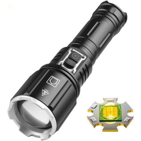 royaluxe - Lampe torche LED 120 000 lumens, extrêmement lumineuse, rechargeable par USB, XHP160, lampe torche tactique, étanche IP67, 6 modes d'éclairage pour l