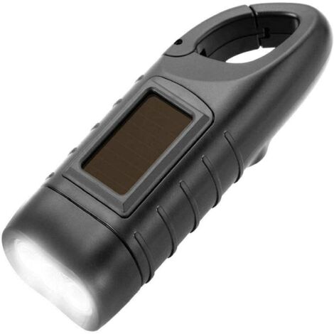 royaluxe - Lampe torche LED, mini lampe torche portable, lampe torche LED étanche avec chargeur solaire, lampe torche dynamo pour le vélo et le camping - Noire