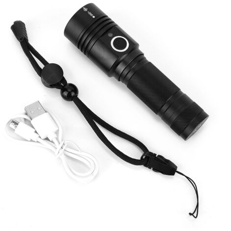royaluxe - Lampe torche LED portable puissante, rechargeable par USB, avec zoom télescopique, idéale pour le camping en plein air