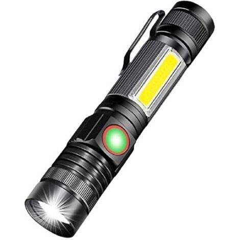 royaluxe -Lampe torche LED rechargeable par USB puissante lampe COB militaire portable zoomable pour garage automobile atelier camping bricolage (batterie rechargeable 18650 incluse et magnétique en b