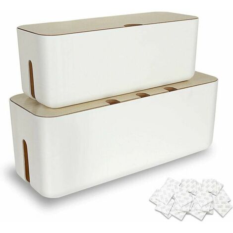 royaluxe - Lot 2 Boîte Cache Câble, Grand Boîte de Rangement pour Câbles en Plastique ABS ave Couvercle Bois, Grand et Petit Boite Cache Multiprise Pour Organisateur et Protection de Câble et Multipri