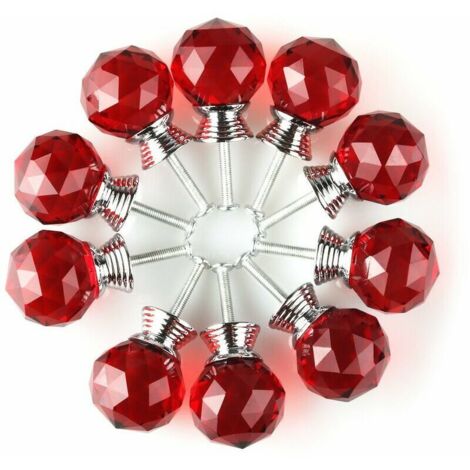 royaluxe - Lot de 10 Poignée Bouton de Porte forme Diamètre 30mm Cristal Rouge, Boutons d'armoire Mant Rond Verre Boutons Décoration pour Meuble Tiroir
