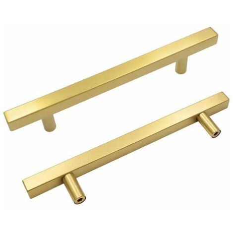 royaluxe - Lot de 10 Poignée de Meuble Cuisine Laiton Poignée Tiroir Laiton Brossé - Poignée Entraxe 128mm Poignee Meuble Dorée en Acier Inoxydable avec Vis