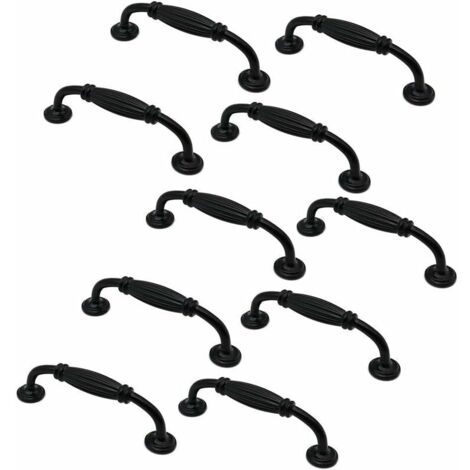 royaluxe - Lot De 10 Poignées De Porte De Placard Et De Tiroir En Alliage De Zinc Noir Mat 115 Mm De Long
