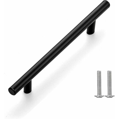 royaluxe - Lot de 10 poignées de porte en acier inoxydable noir avec vis pour tiroir d'armoire de cuisine, décoration d'intérieur, trou à trou, entraxe 160 mm