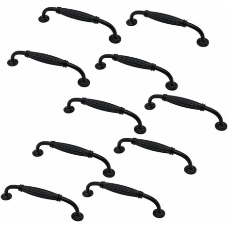 royaluxe - Lot De 10 Poignées Et Tirettes De Porte De Meuble En Alliage De Zinc De 146 Mm De Long Pour Armoires De Cuisine, Armoires De Cuisine, Poignées De Placard De Centre À Centre 128 Mm Noir Mat