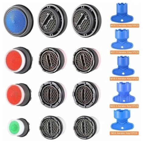 royaluxe -Lot de 12 aérats pour robinets M16x3/M18x3/M22x3/M24x3, crépine de robinet, filtre de robinet à insérer, accessoire de robinet, économis d'eau pur vert, aérat intégré avec 5 touches d'aérate