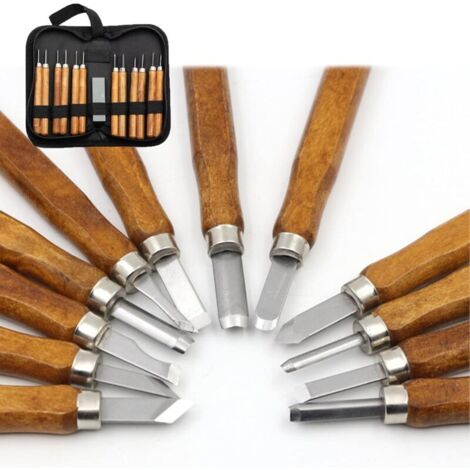 royaluxe -Lot de 12 outils de sculpture sur bois et 1 mousqueton noir, kit de bricolage pour sculpture sur bois, fruits, légumes et sculpture à la cire
