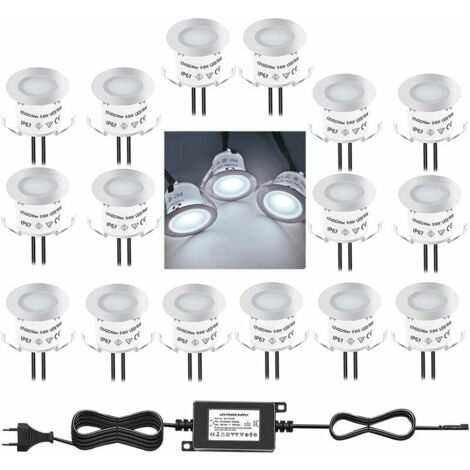 royaluxe -Lot de 16 Mini Spots Encastrables LED Extéri IP67 Étanche Blanc Lumière du Jour 4500K Lampadaire 32mm 0.6W DC 12V pour Escaliers en Bois Terrasses de Piscine