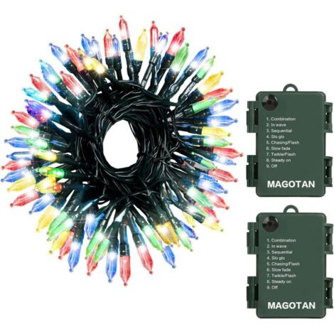 royaluxe -Lot de 2 guirlandes lumineuses de Noël 50 LED à piles transparentes de 5,6 m avec minuterie pour couronne de Thanksgiving, arbre de Noël, décoration intérie et extérie, étanche, multicolore