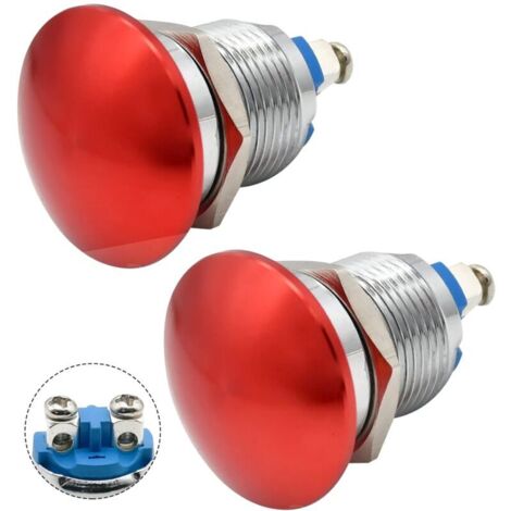 royaluxe -Lot de 2 interrupts à bouton-poussoir à tête champignon, 16 mm, étanches IP65, en métal, 1 NO SPST, démarrage instantané, 5/8 po (environ 1,9 cm), bornes à vis hémisphère de montage 3 A, 12 