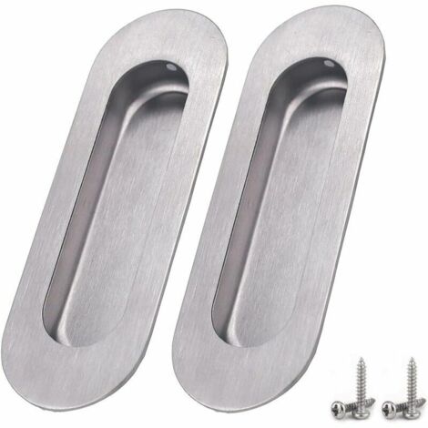 royaluxe - Lot de 2 poignées encastrées pour porte ovale coulissante encastrée Poignées cachées en acier inoxydable brossé satiné Poignées cachées – Argent,