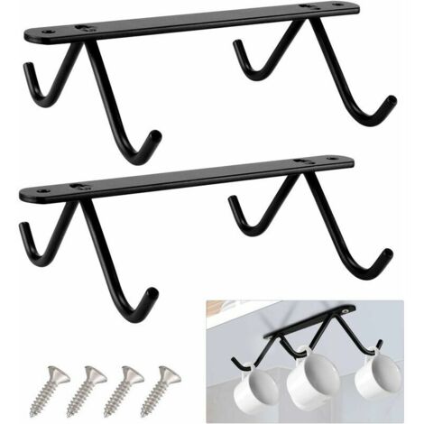royaluxe - Lot de 2 porte-gobelets suspendus avec 4 vis pour tasses à café et chopes à bière - Noir