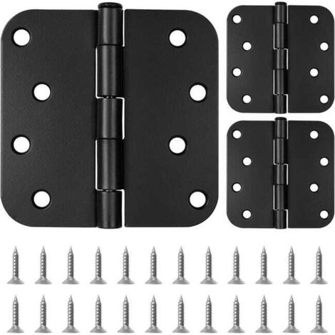 royaluxe - Lot de 3 Charniere Porte Noir Mat 10 cm- Charnières de Portes Extérieures & Intérieures de 150 cm à 200 cm avec Un Rayon d'Angle de 16 mm